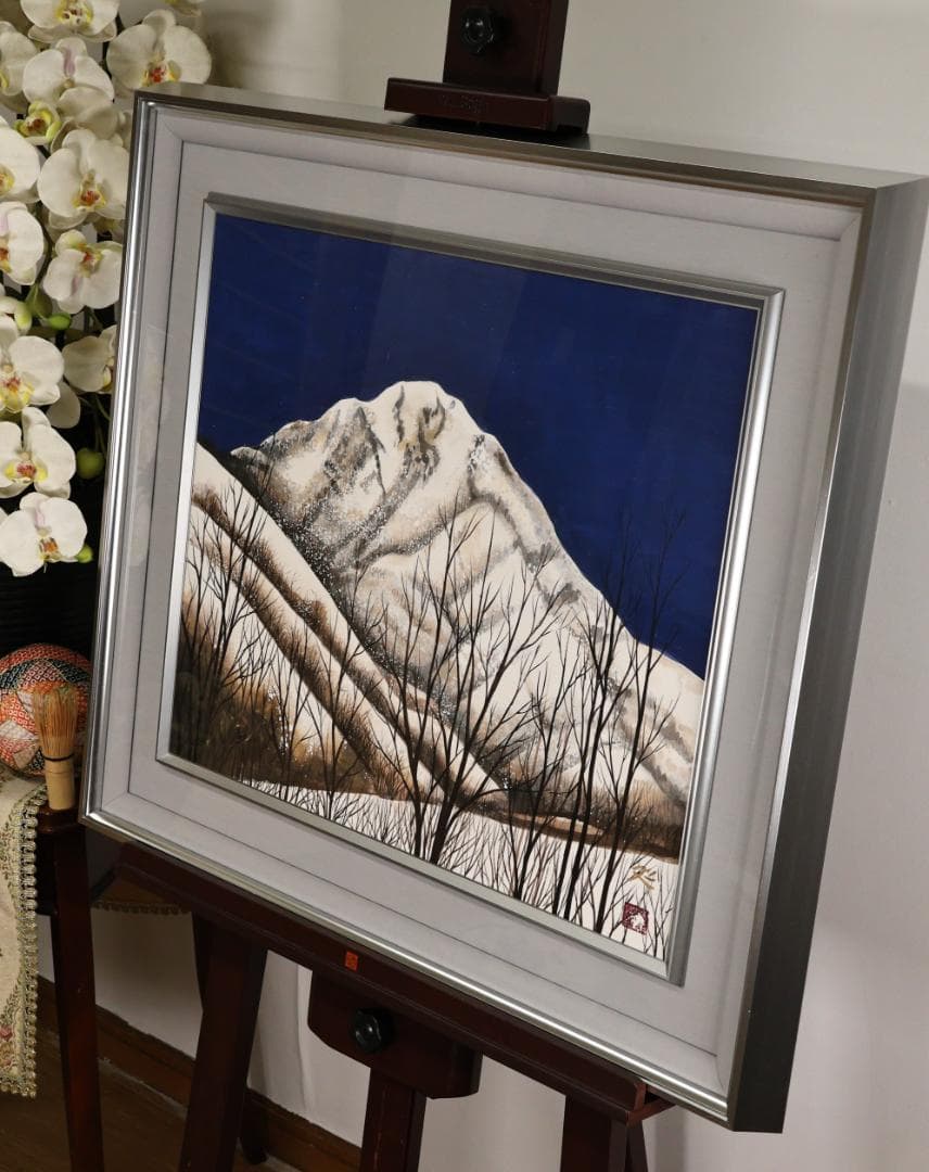 【模写】　加山又造　「 白い峰 」　日本画　8号　共シール　タトウ　布袋