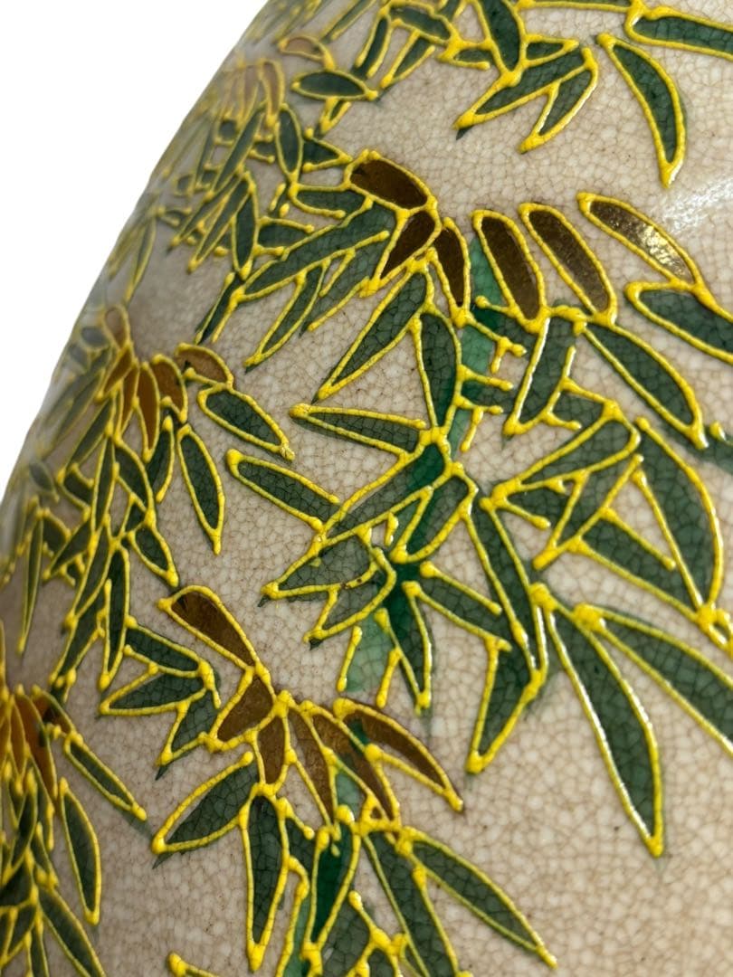 #薩摩焼 丸十字紋 色絵金彩 花鳥図 大壺 花瓶 木箱付き　S-12