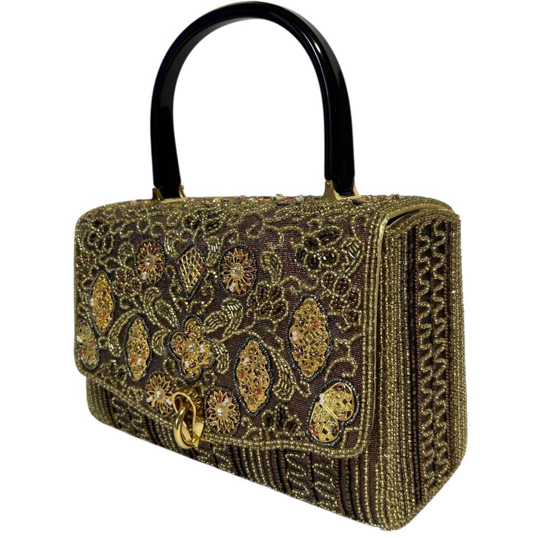 Hakubotan 銀座白牡丹 総柄 ビーズ刺繍 ハンドバッグ パーティ 和装