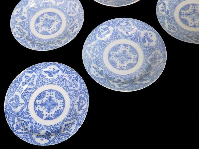 伊万里　印判　花に鳳凰　来栖紋の図　手塩皿　５枚　D567A-BNw