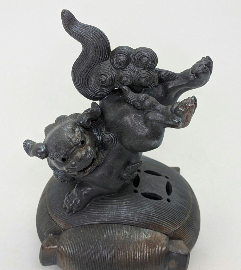 西村春湖 青備前糸巻獅子香炉 共箱合布 備前焼 抹茶道具 香道具 跳ね獅子 在銘