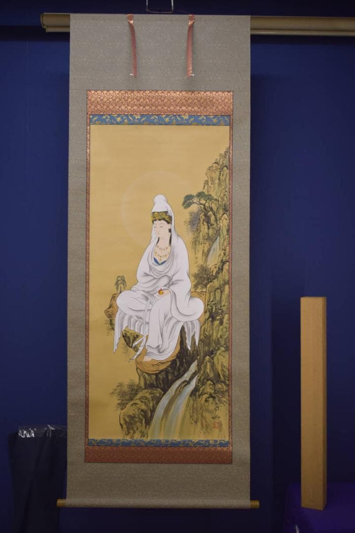 真作/水如/楊柳観音像図/岩上観音図/布袋屋掛軸HI-762