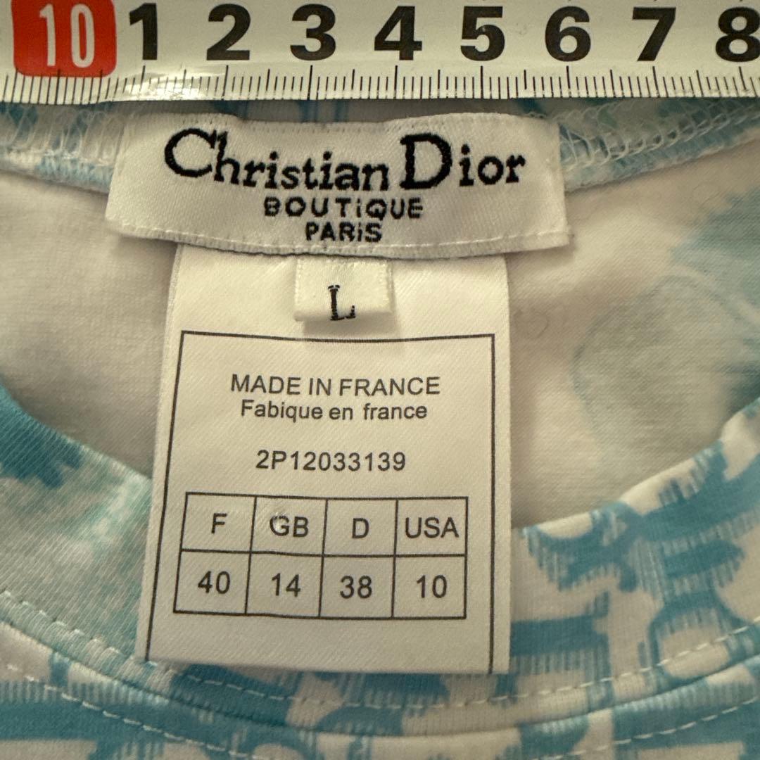 クリスチャンディオール　トロッター柄タンクトップ　40 水色・白