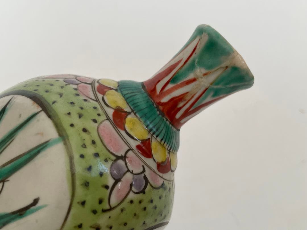 1 骨董アンティーク保命酒徳利鞆徳利岩谷焼色絵花瓶花入