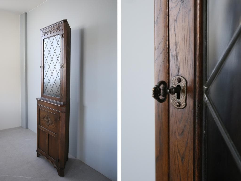 英国アンティークJC製コーナーキャビネット/ディスプレイ棚/食器棚(91-26)