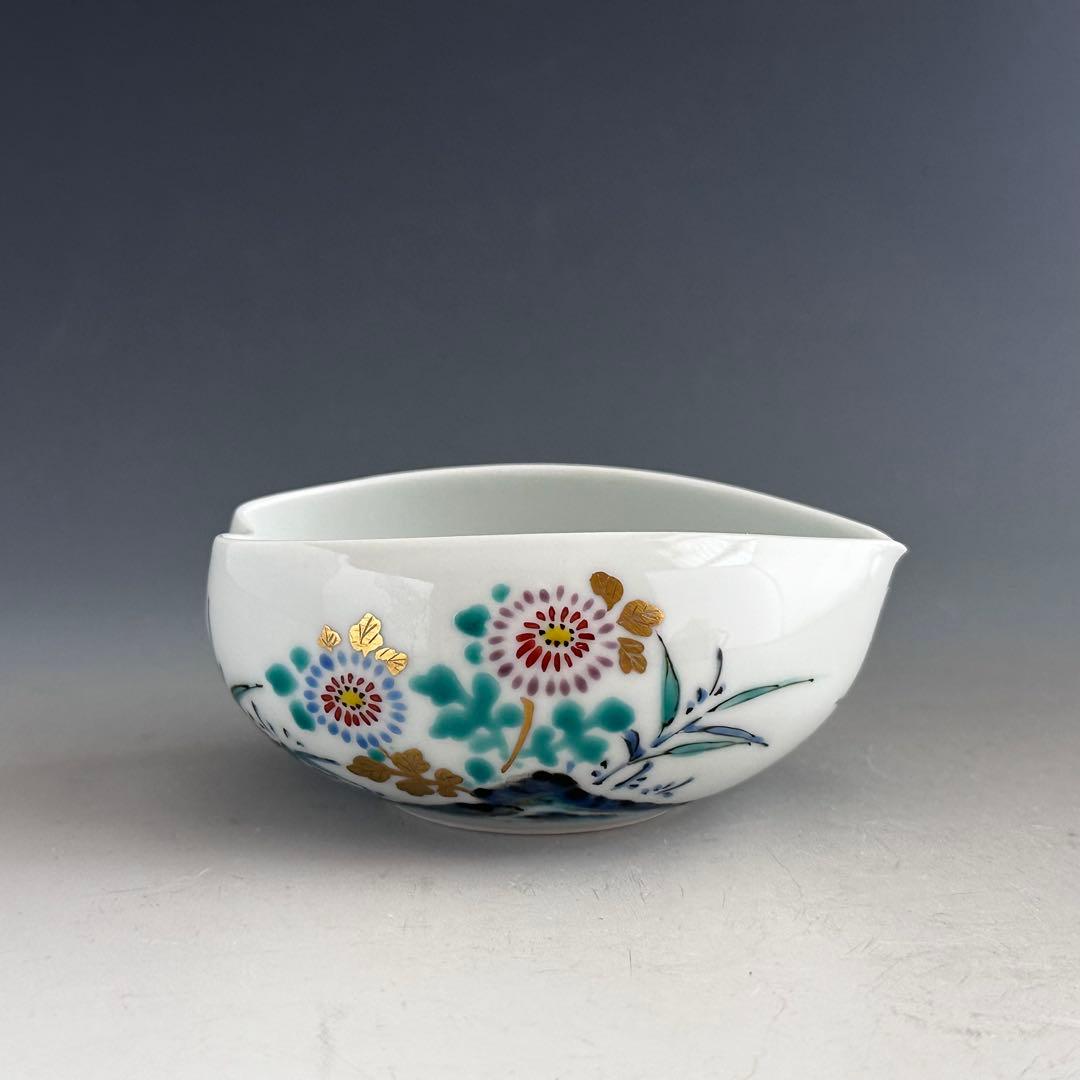 煎茶道具　着彩　菊竹文　湯冷し　平安　清鳳　共箱　京焼　色絵　茶器　茶会