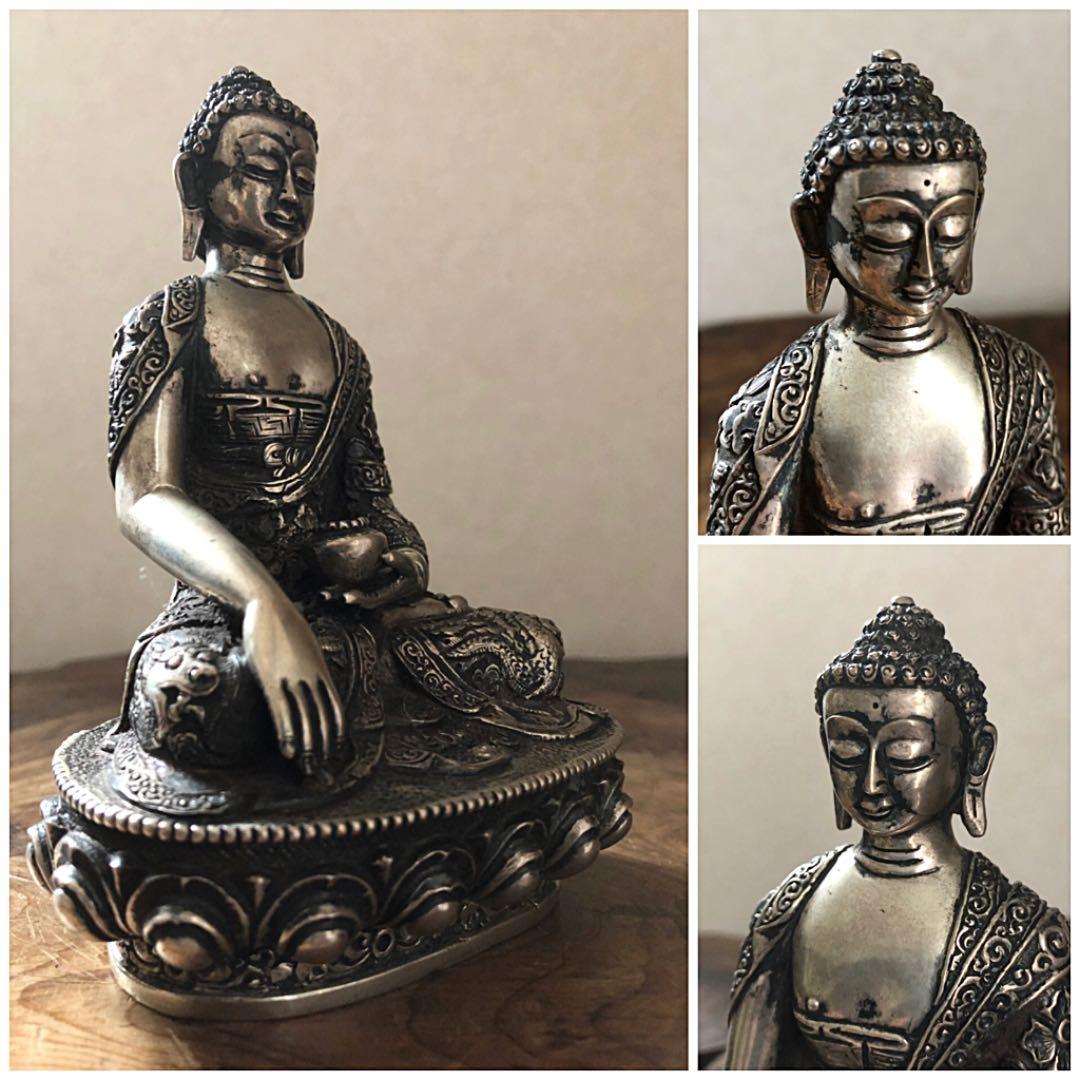 仏教美術 中国 チベット 古白銅 龍鳳凰獅子刻 仏像