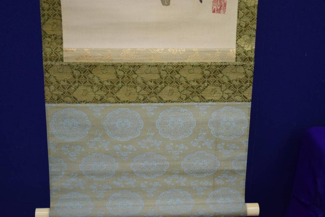 模写/酒井抱一/菊花小禽図/布袋屋掛軸HI-246