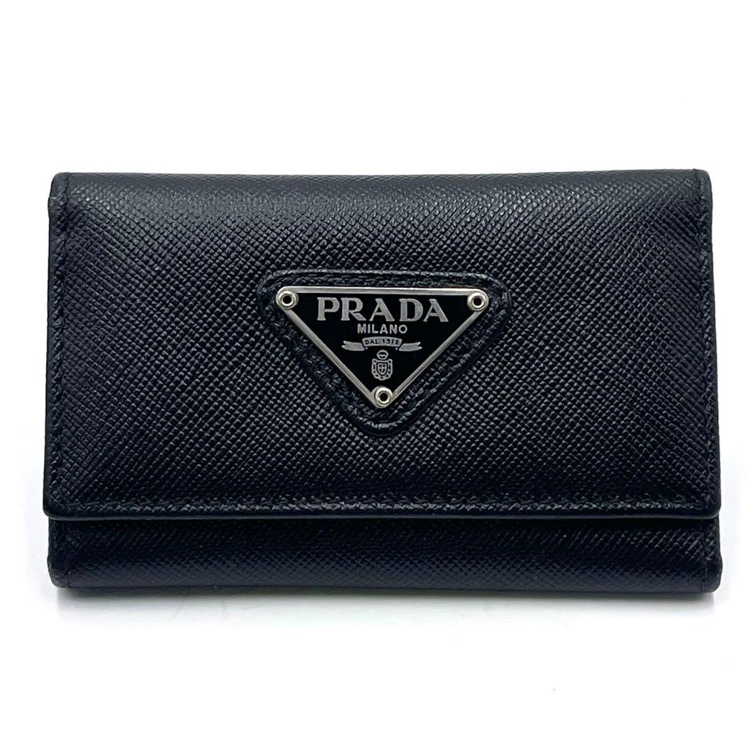 極美品○ PRADA プラダ キーケース 6連 三角ロゴ サフィアーノ レザー