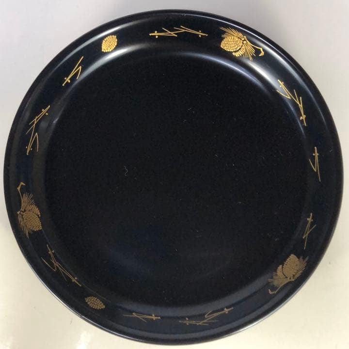 木製漆器沈金松双鶴皿付き盃洗