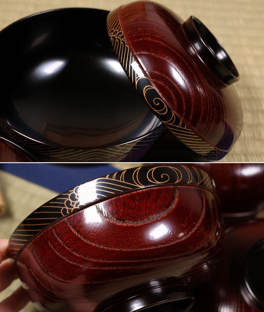 良好 懐石道具一式 木製漆器 各種椀 引き盃 盃台 折敷 四方膳 欅