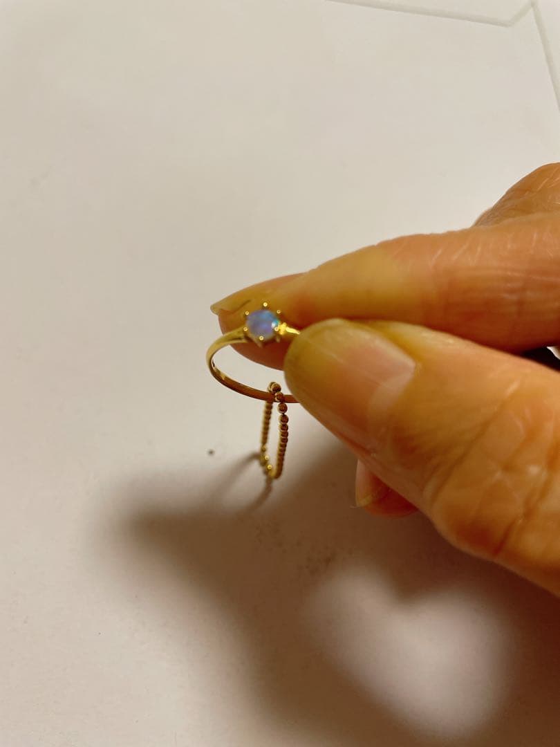 4°C 18金 オパールリング ポールチェーン2連