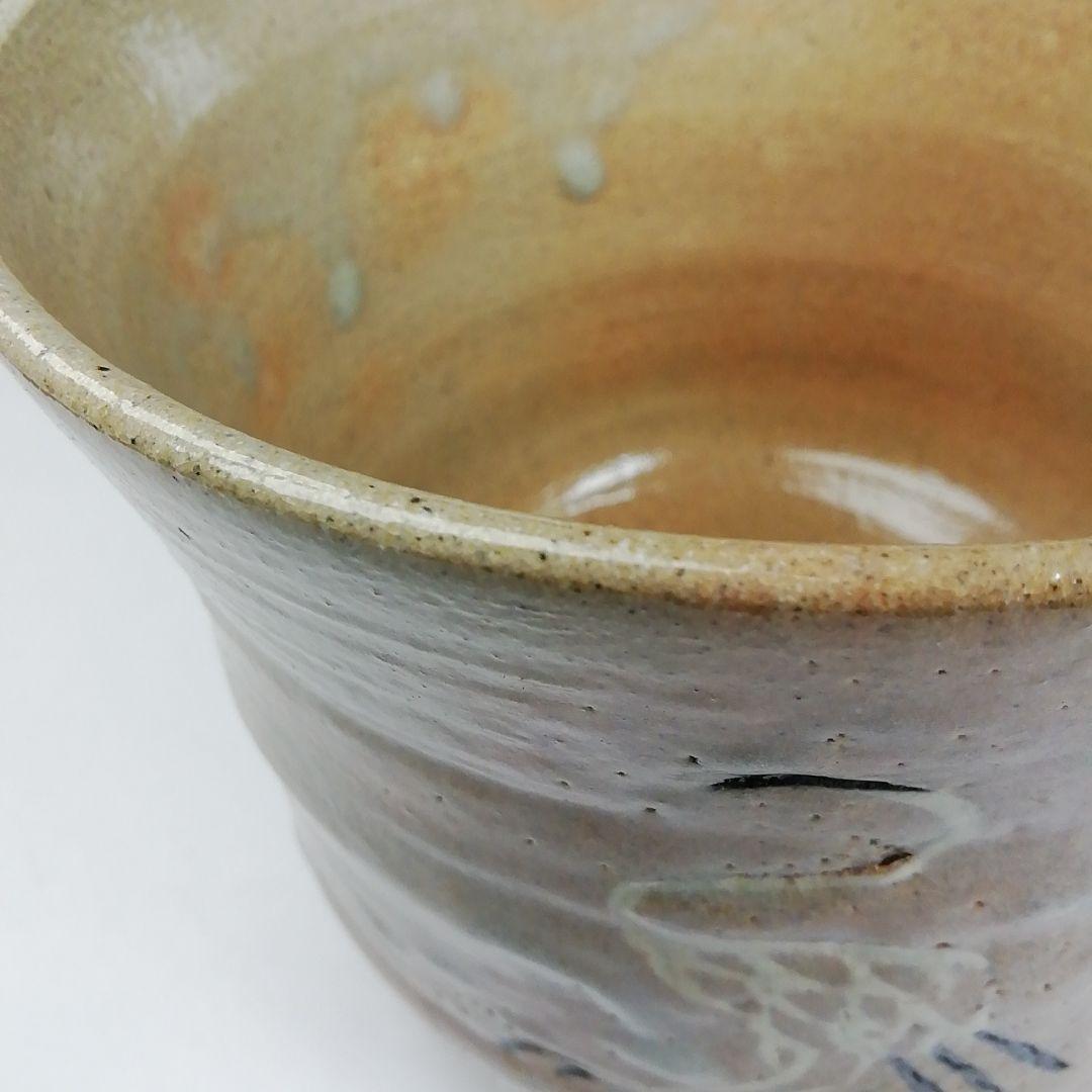 T978 茶碗 『立鶴』『筒茶碗』『廣州窯 造』 共箱 抹茶碗 茶道具