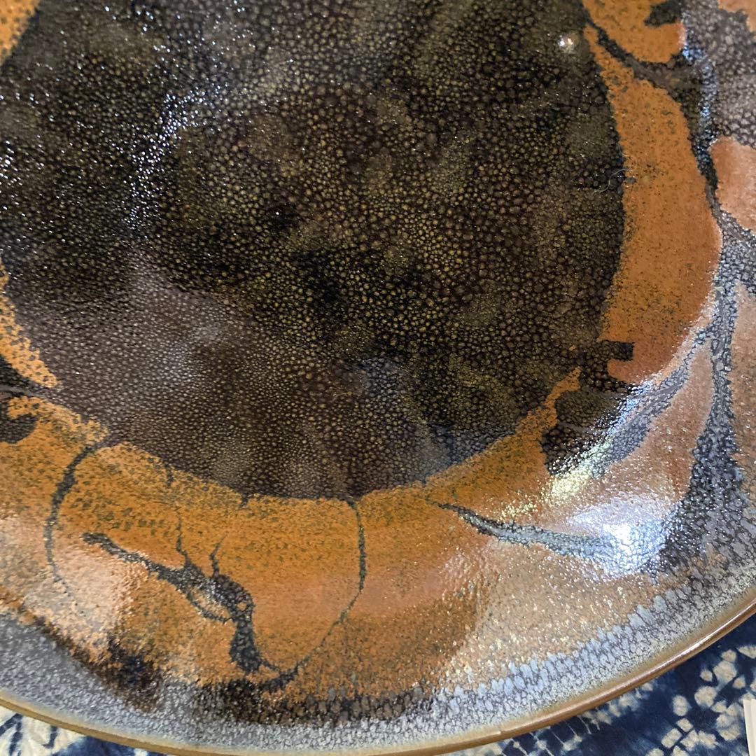 人間国宝　原清　鉄釉鳥文鉢