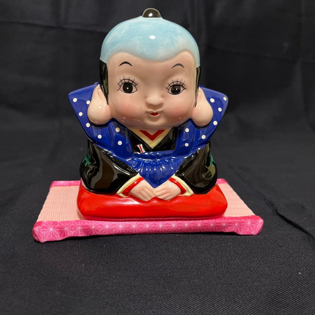 日本人形 福助人形(福来る)陶器 骨董品 縁起物 商売繁盛 (畳台座赤付