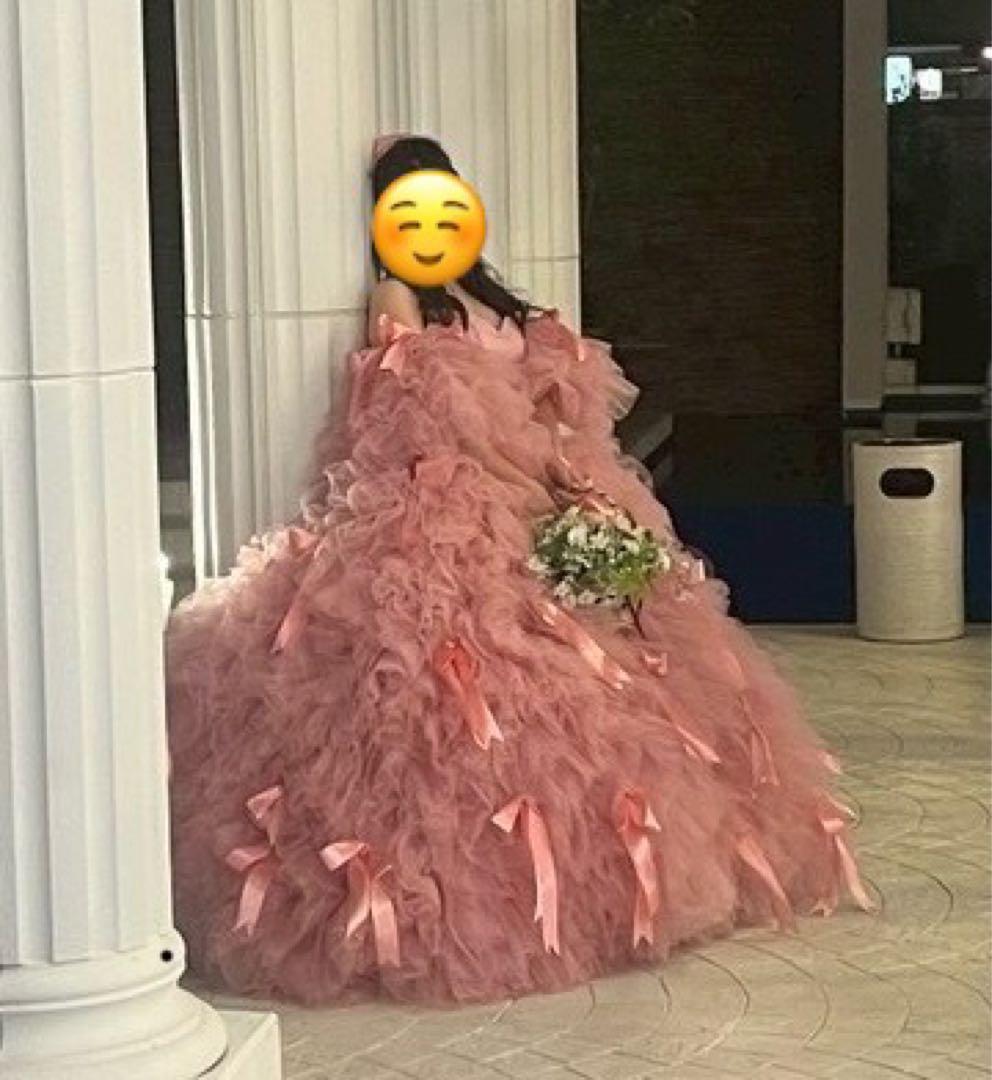 キヨコハタ風ピンクオフショルダーカラードレス。大きめリボン髪飾り➕ティアラ付き