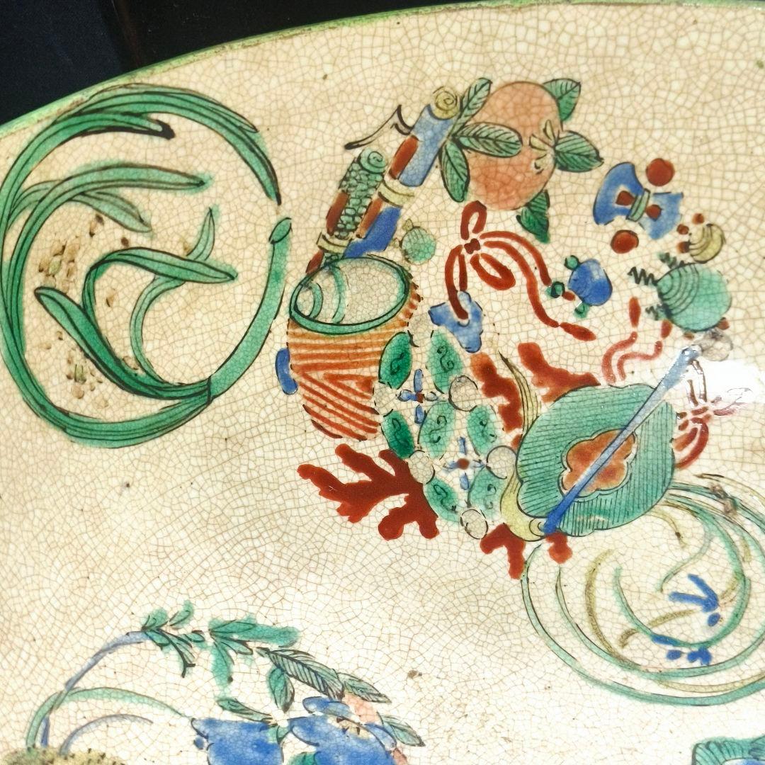 茶道具 古九谷焼 色絵水指 手描き花丸文 幕末骨董 木製漆蓋 桐箱