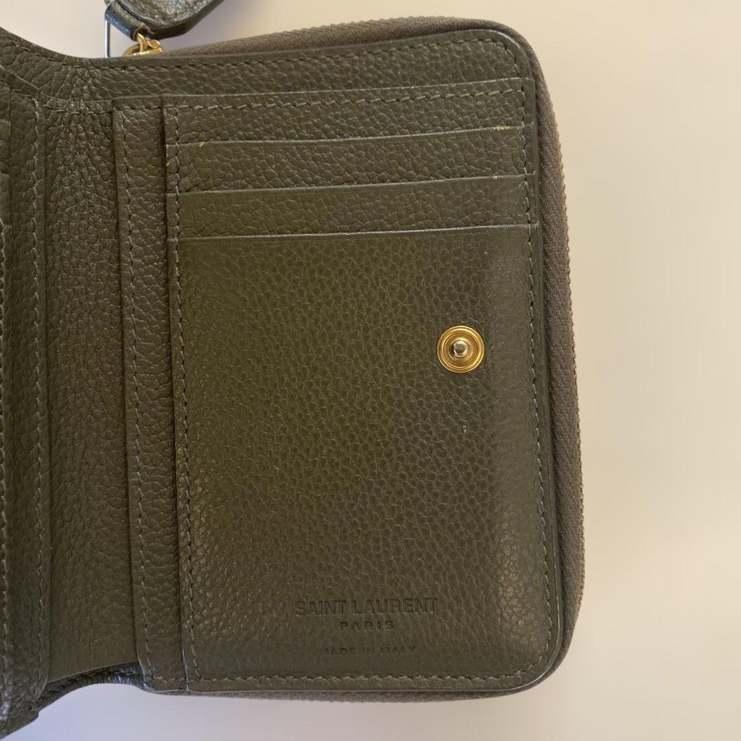 〈美品〉SAINT LAURENT PARIS 折り財布 レザー カーキ　箱有り