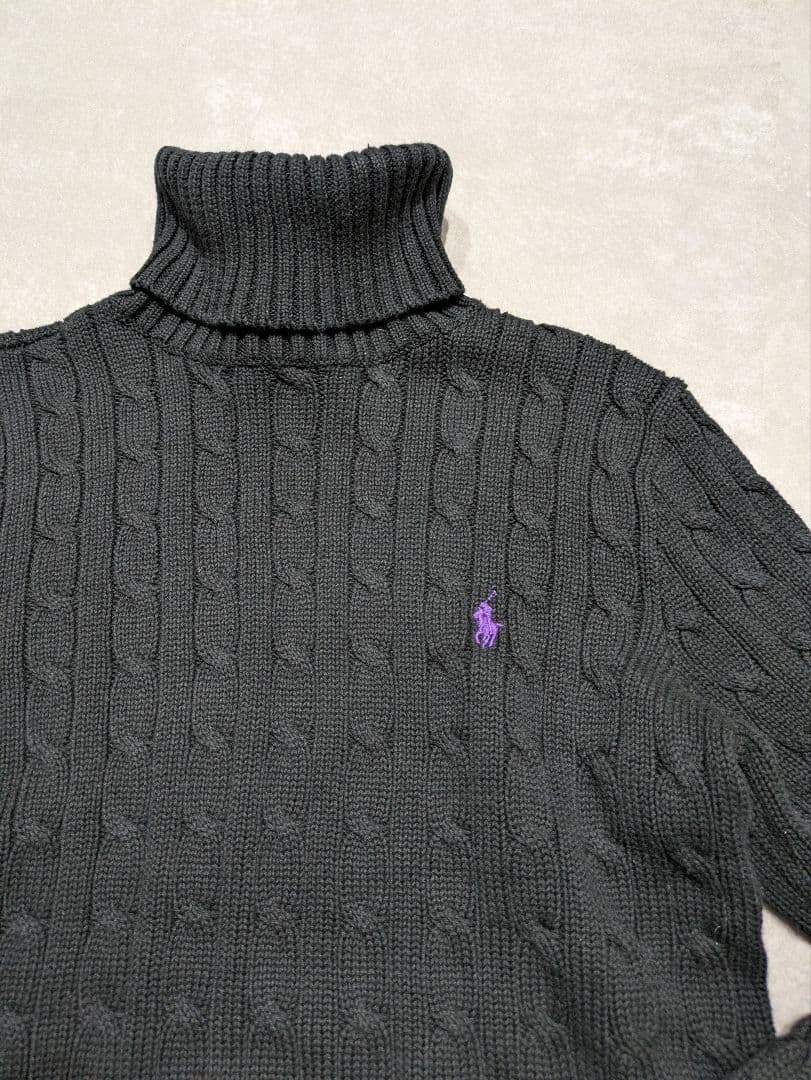 ラルフローレンスポーツ　タートルネック　刺繍　ブラック　コットン100%
