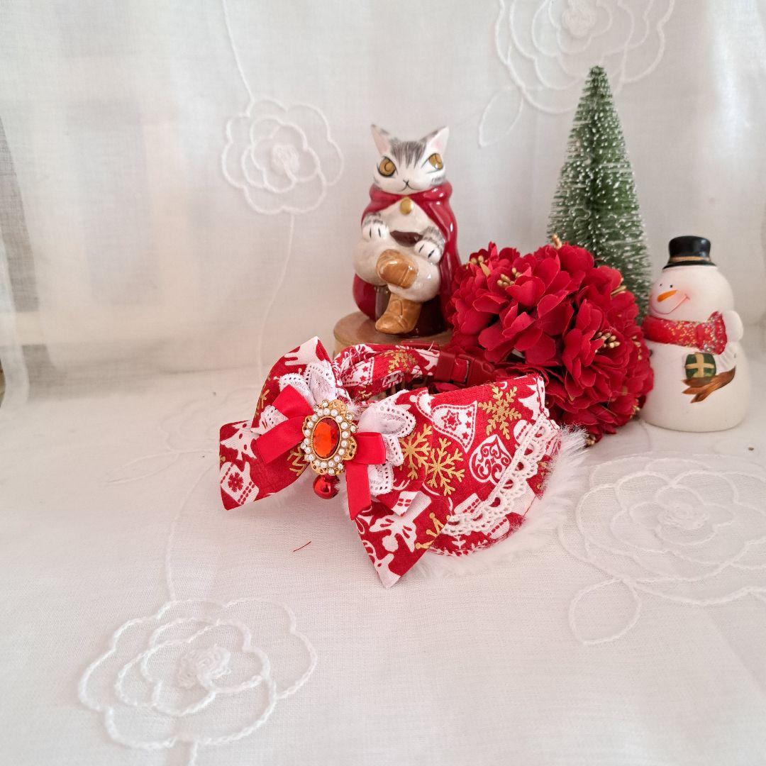 クリスマス(赤①)わんちゃん猫ちゃん用首輪