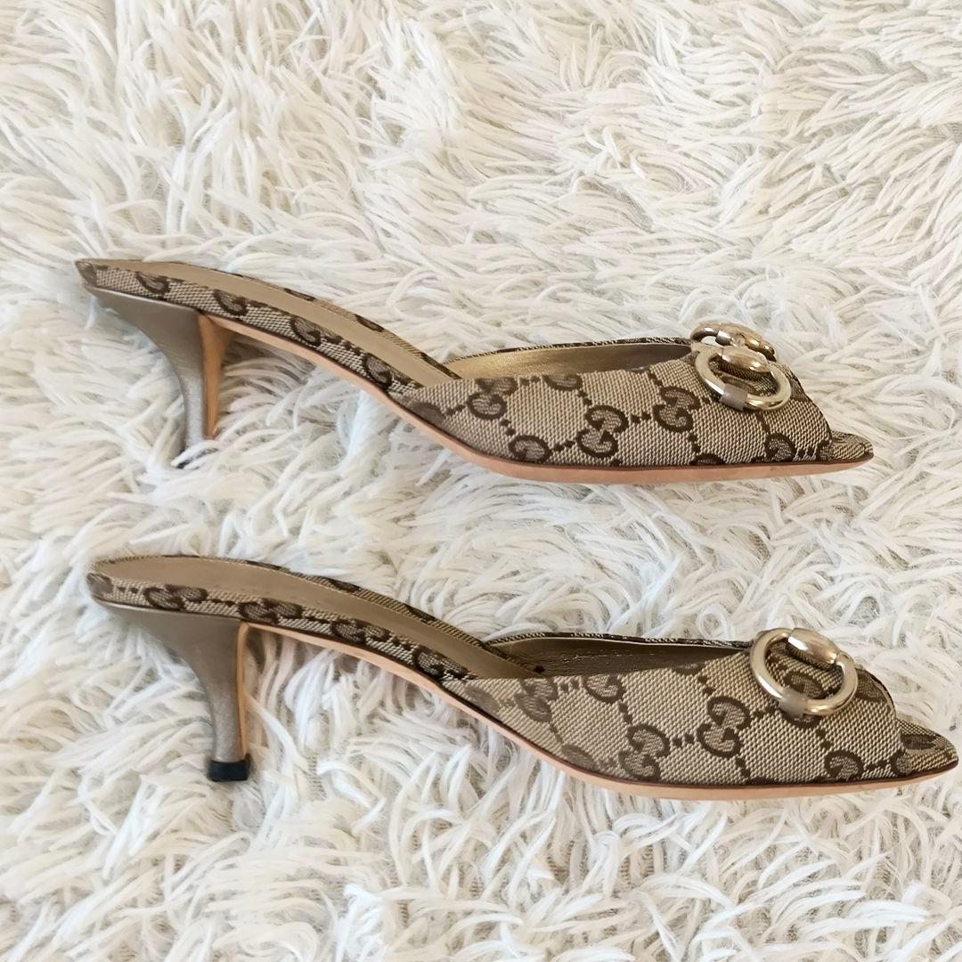 【美品】GUCCI グッチ GG キャンバス ホースビット ミュール サンダル
