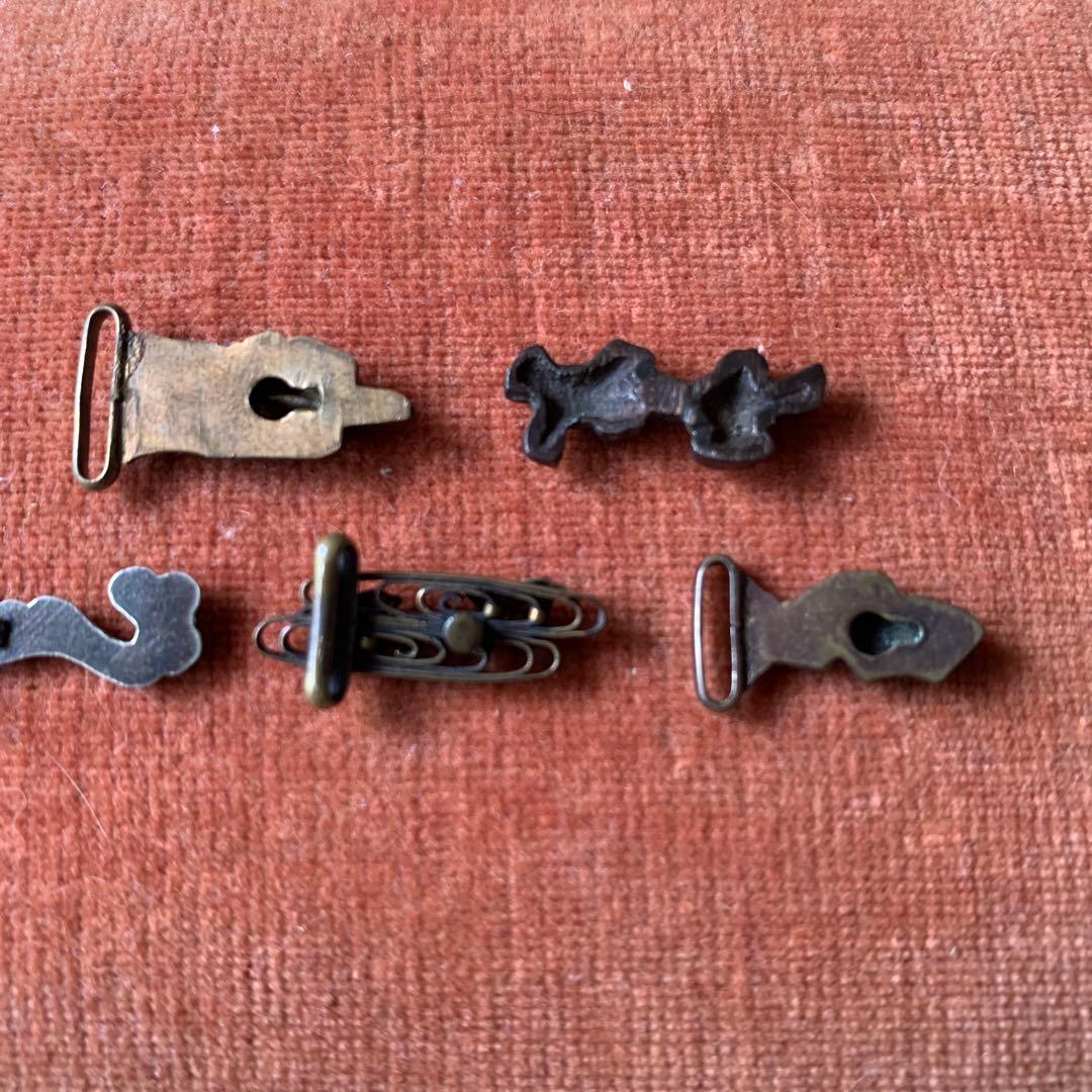 アンティーク 金工 帯留め 前金具 千鳥 ふくら雀 松 富士山 波