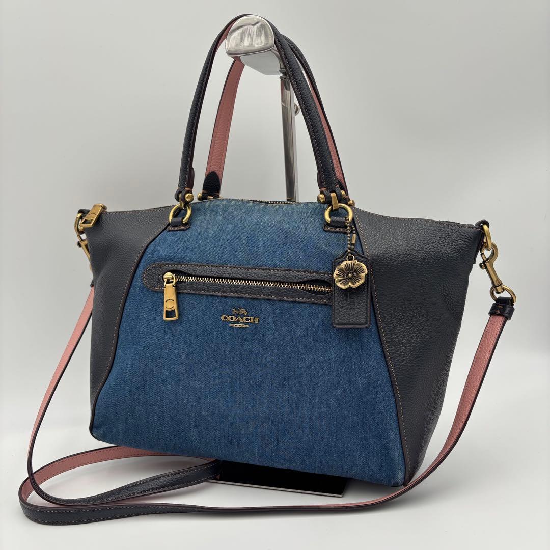COACH コーチ デニムブルー ショルダーバッグ 2way ティーローズ