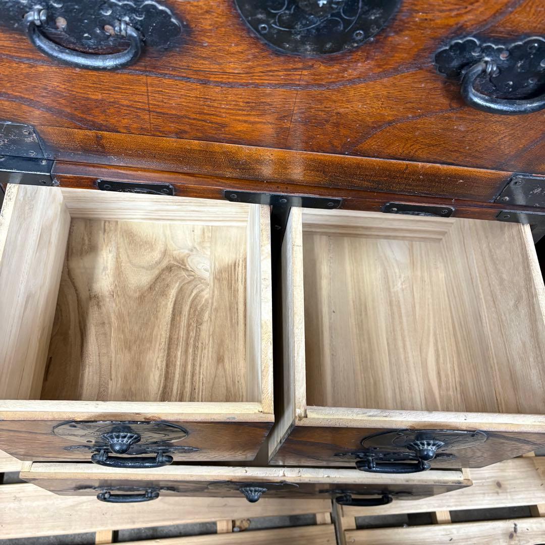 良品】骨董品 チェスト 木製 小物入れ 螺鈿細工 5段 タンス 箪笥