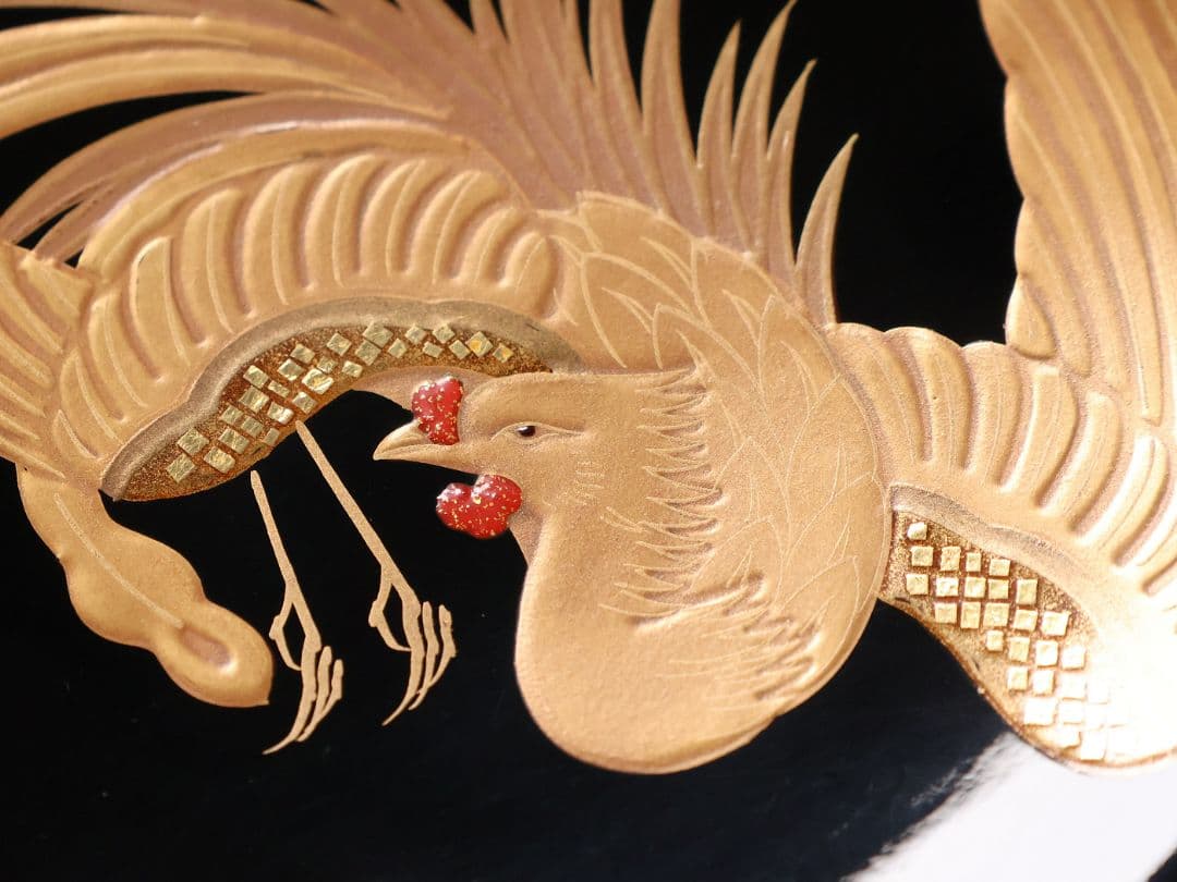 CM399】天然木漆塗 菊桐鳳凰金蒔絵 黒塗 煮物椀 1客