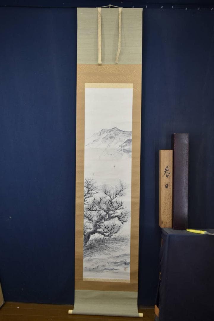 【真作】広本進/春日/梅花小禽図/早春図/掛軸/名家伝来/AA-142