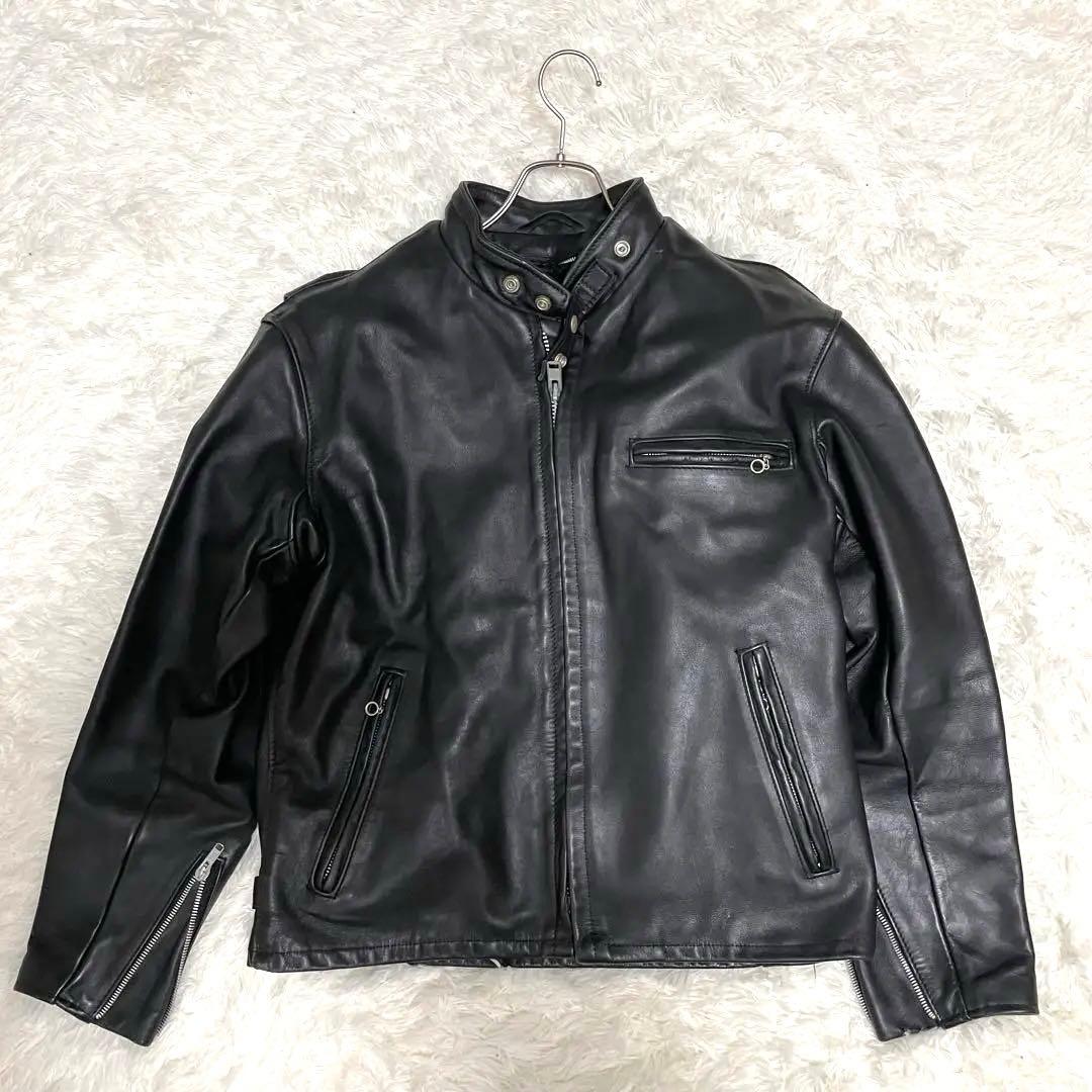 Schott 641ブラック シングルライダースジャケット 42