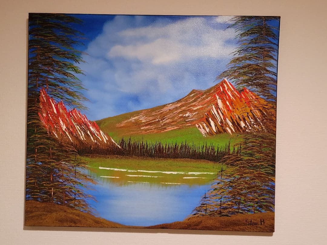 絵画 Mountain ridge lake