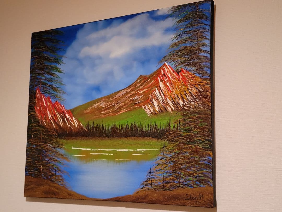 絵画 Mountain ridge lake