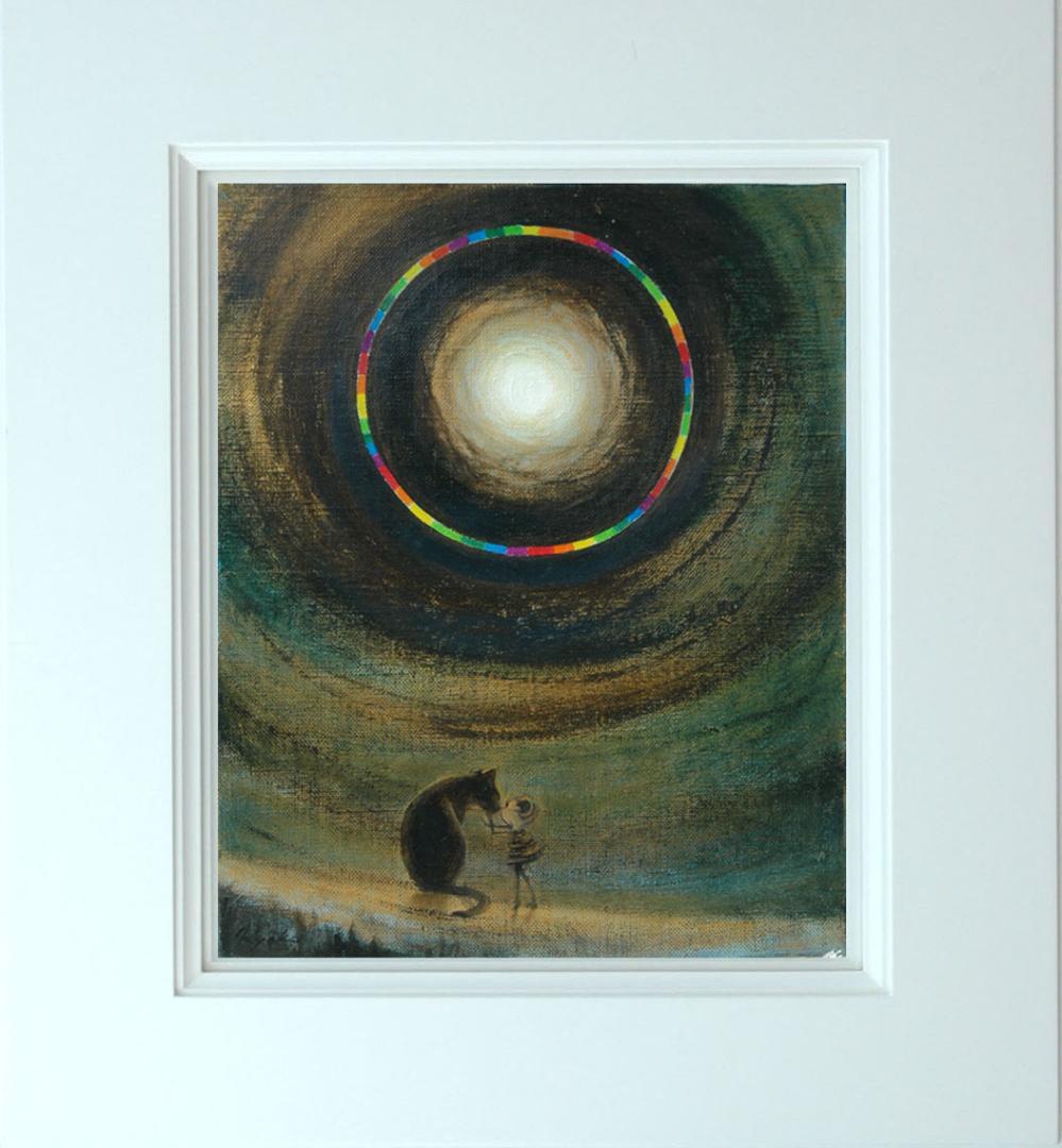 油絵 菅家令子 絵 絵画インテリア額付(銀) F3-051821祈り犬猫 女の子