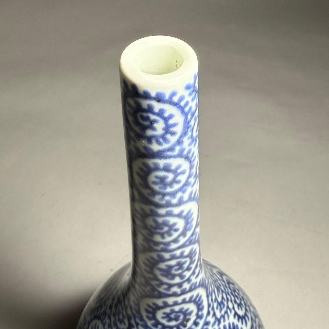 ◇上手品 古伊万里 染付蛸唐草文 鶴首徳利 一輪挿し 花瓶 江戸時代中期