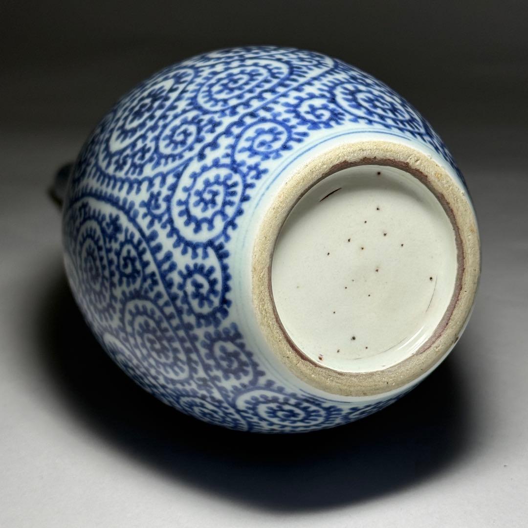 ◇上手品 古伊万里 染付蛸唐草文 鶴首徳利 一輪挿し 花瓶 江戸時代中期