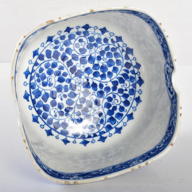 中国 青花 四君子文 四方鉢 時代箱付 M R6432