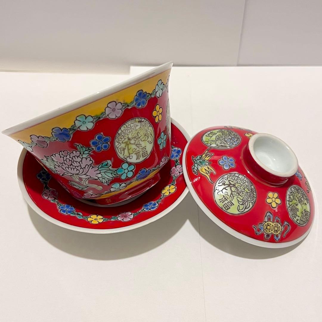 中国茶器 2セット 景徳鎮 蓋碗 茶碗 飲茶 未使用品 蝶恋花