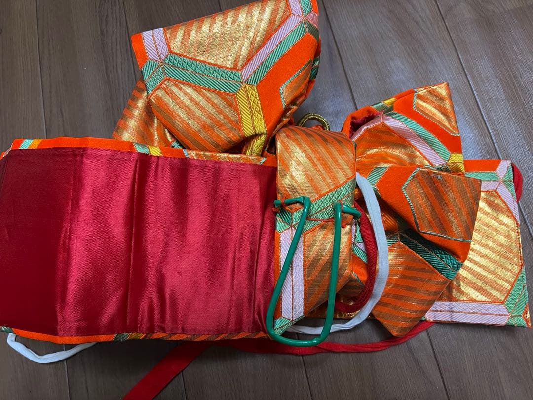 七五三　5歳〜7歳　オレンジ金色着物帯　帯幅14センチ