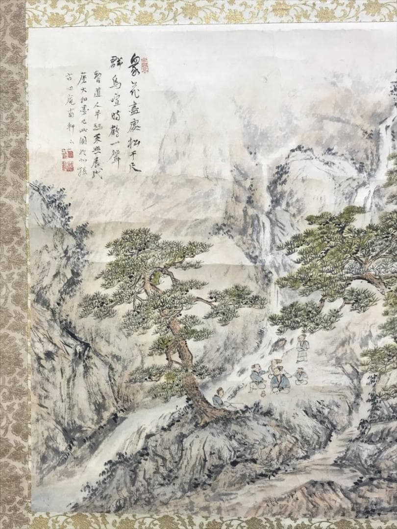 真作/矢野橋村/滝山水人物図/山水図/掛軸/名家伝来/AE-44