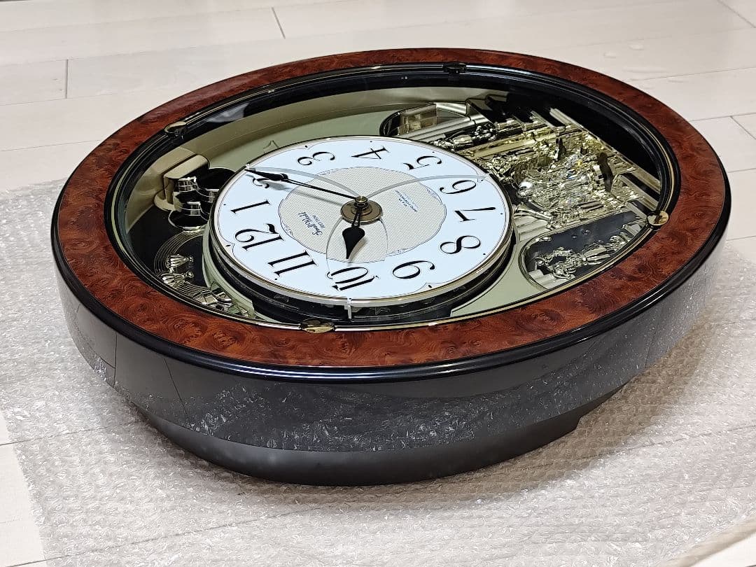 スモールワールドM498 からくり時計 メロディ 電波 レア 動作確認済み 木目