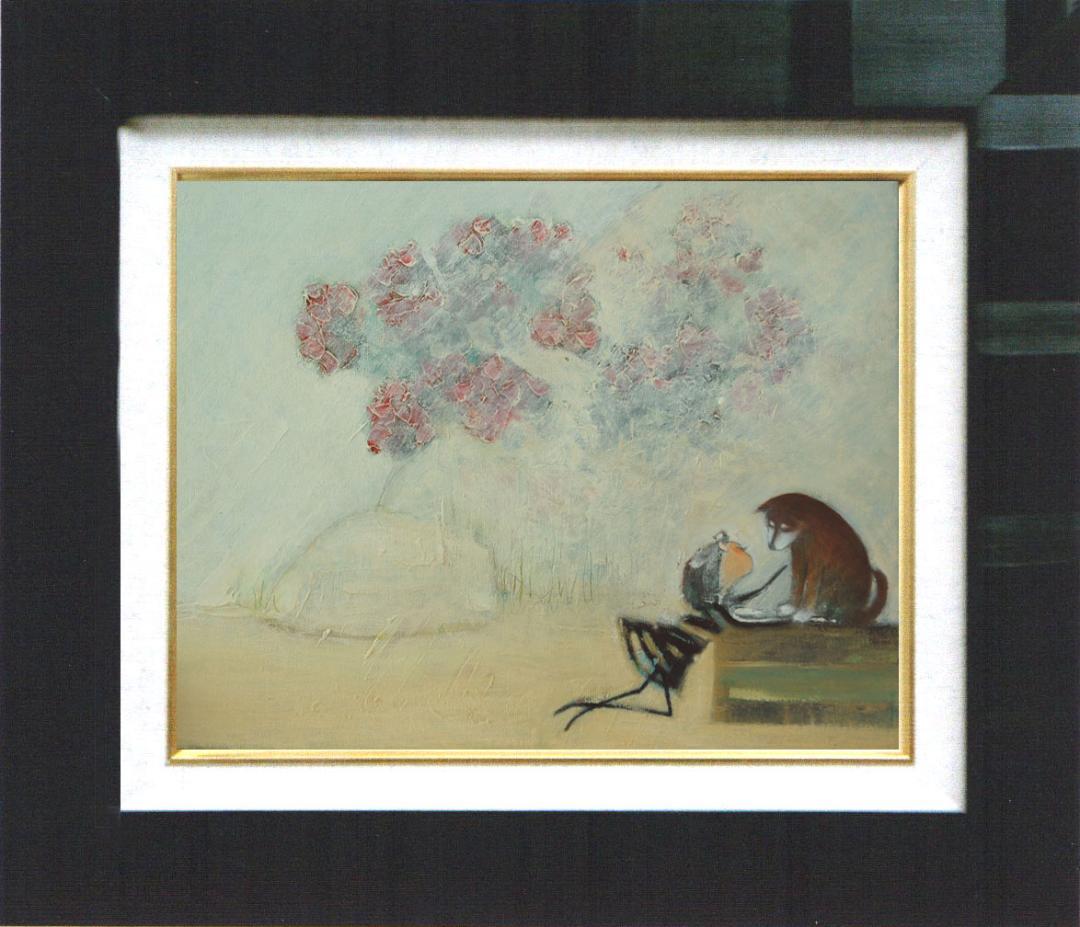 油絵 菅家令子 絵 絵画 インテリア uF6-071619 可愛い子犬と女の子