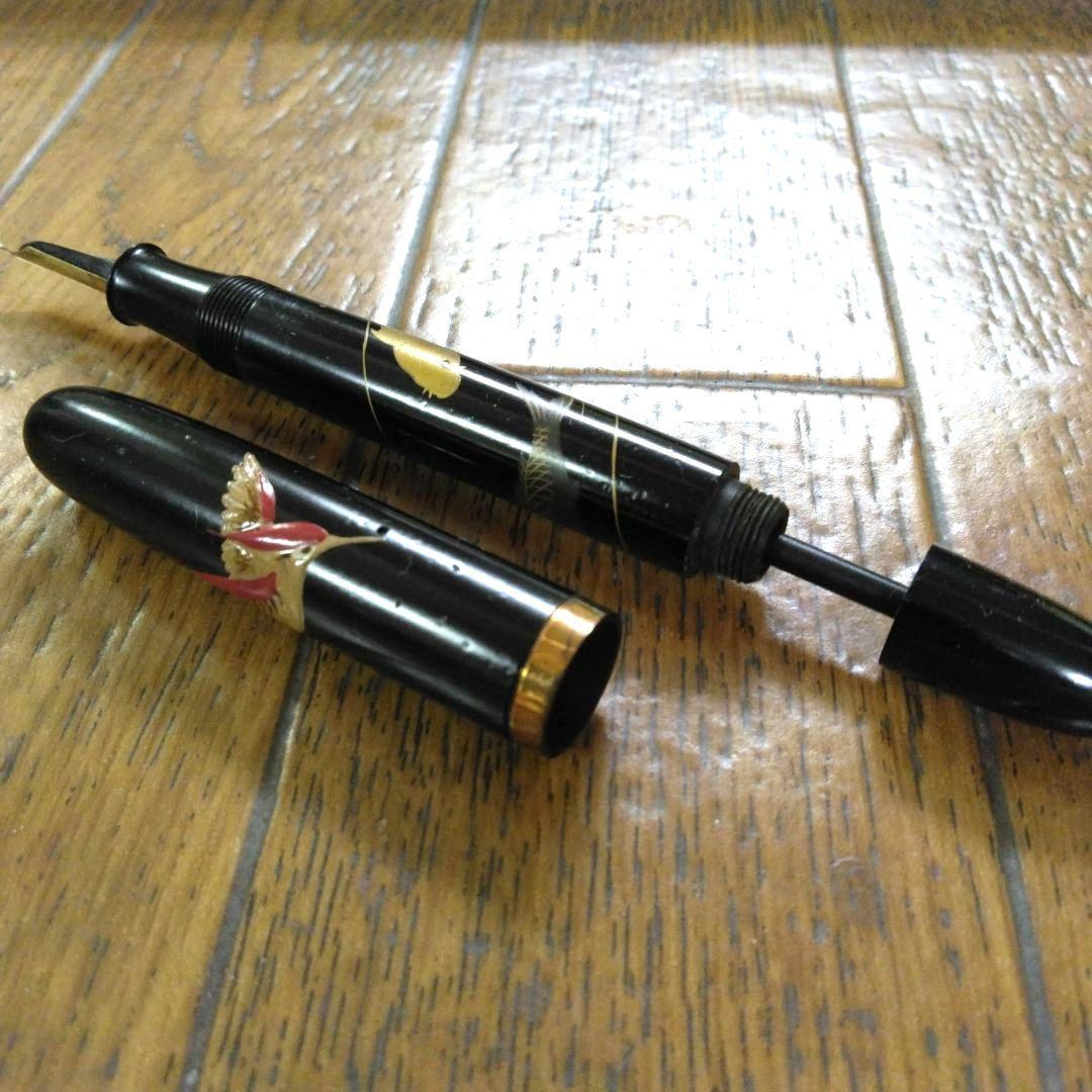 稀少・貴重】戦前 漆塗 蒔絵万年筆 14K インク止め 大正 昭和初期