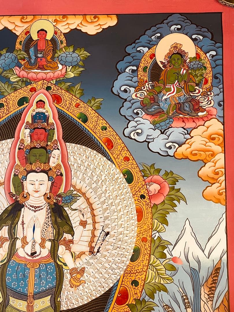 新品手描き 肉筆画 ロケショワー 十一面観音 タンカ 曼荼羅 チベット密教 仏画