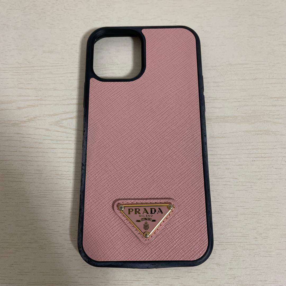 PRADA プラダ ピンクレザー風 iPhone12 12proケース 三角ロゴ