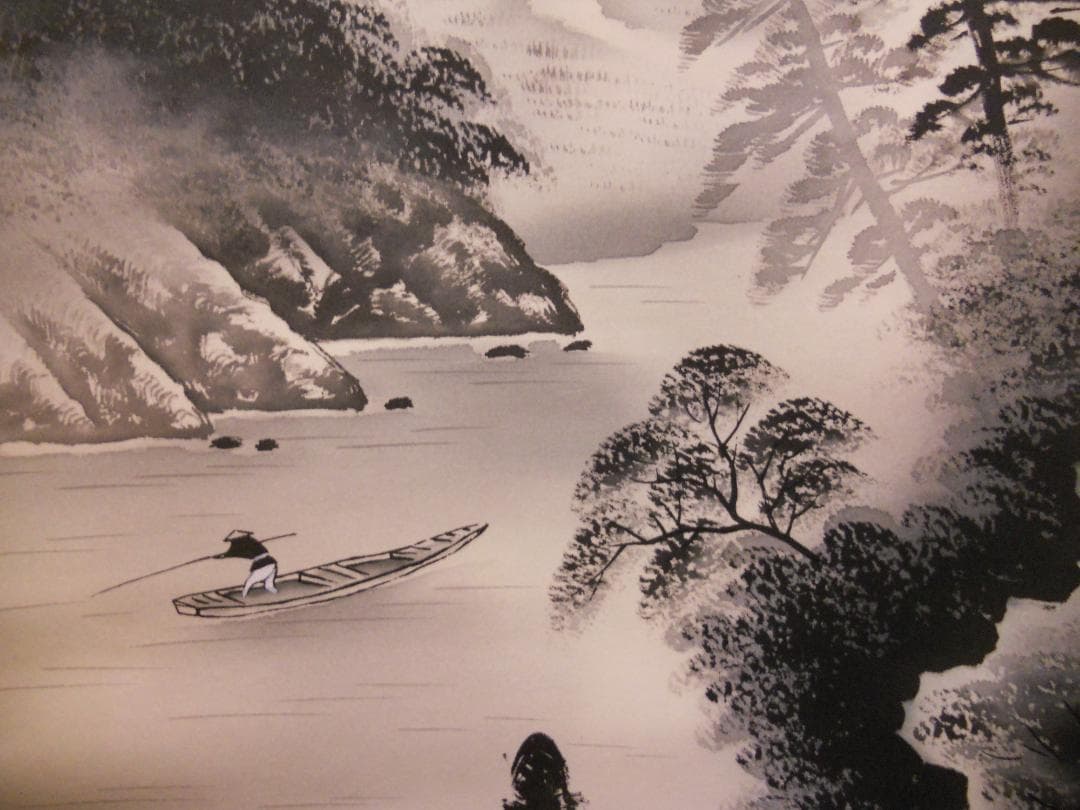 掛け軸 鈴木圭泉 水墨山水 絹本 希少 軸装 茶道具 掛軸 美品 です。