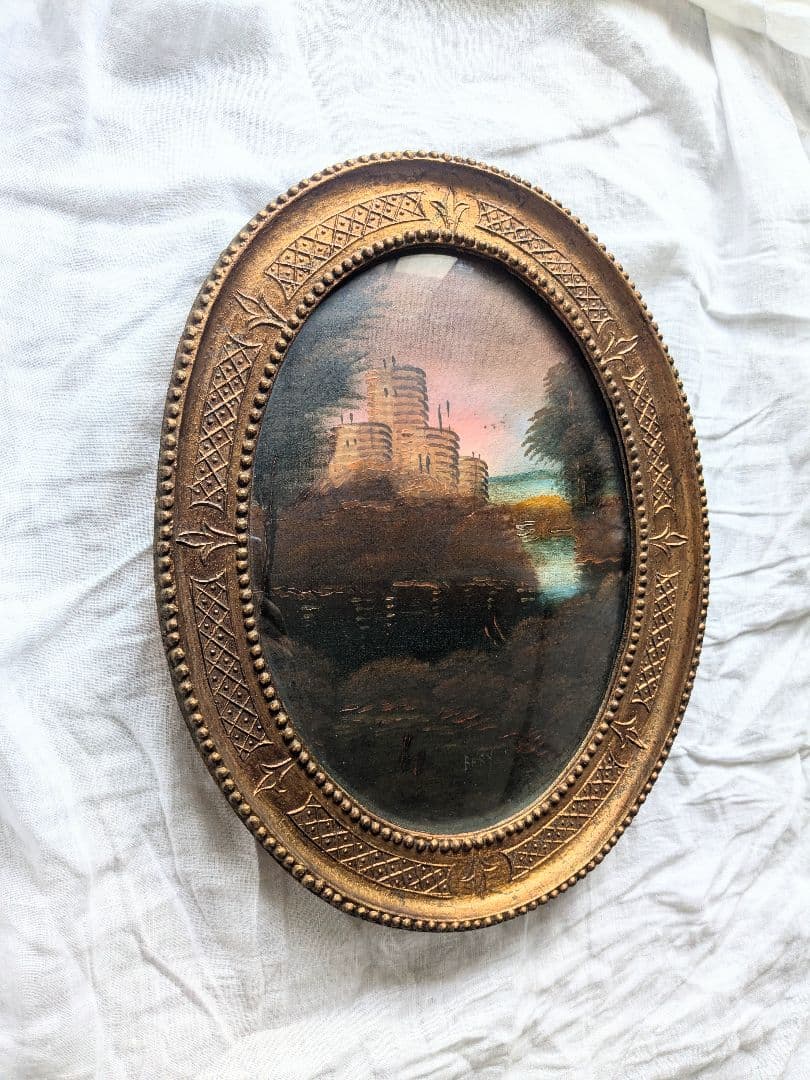 絵画 油絵 額縁付き アンティーク 絵画 油絵 肉筆絵画 壁掛け （ 油絵額縁 アートフレーム付きで納品対応