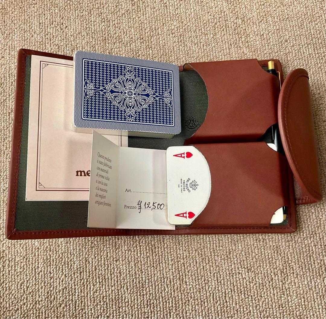 ダグネグロ高級トランプセット　イタリアンレザーケース・ボールペン・メモ　ブラウン