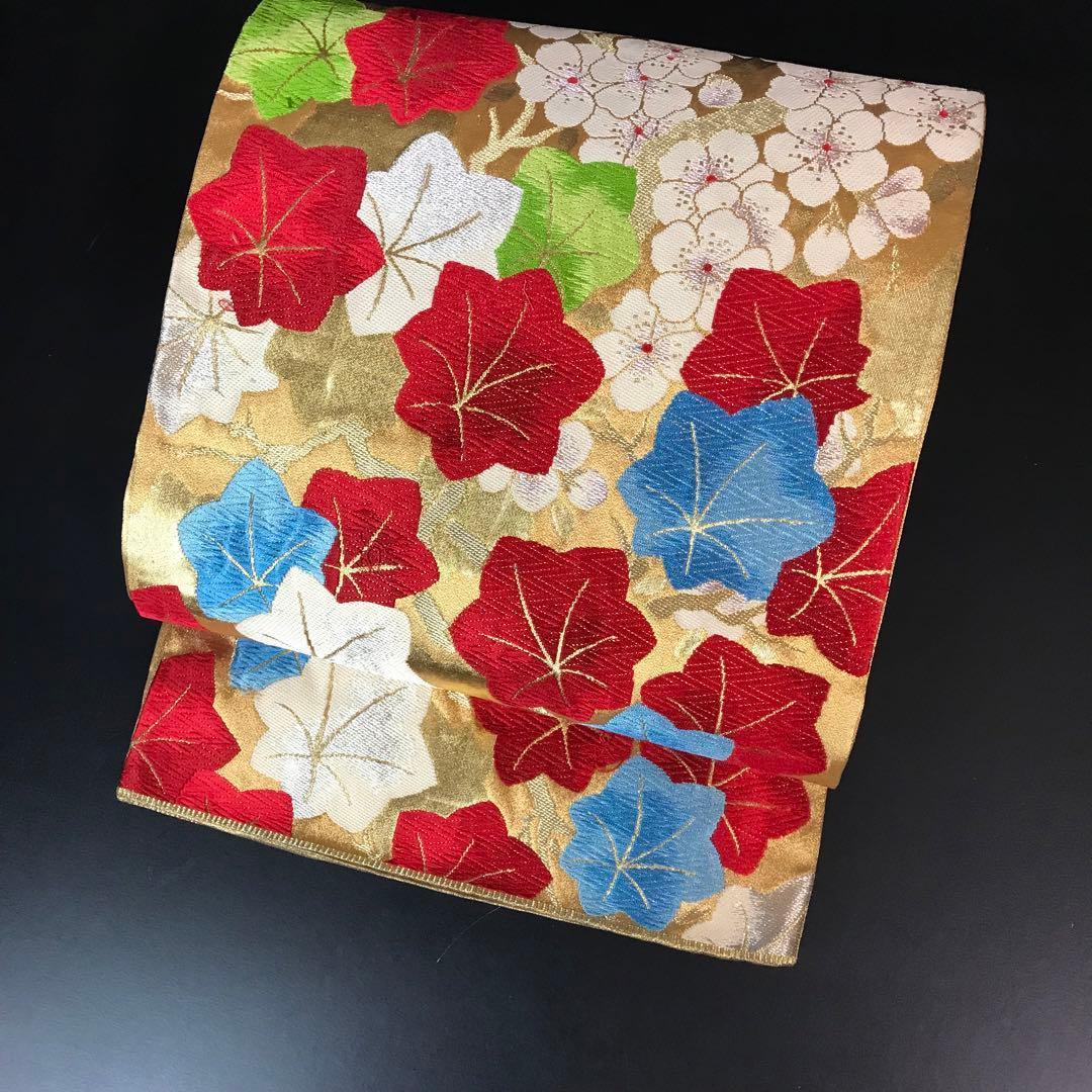 ZF-1294 袋帯 六通 正絹 花々 かわいい お洒落 レトロ 豪華