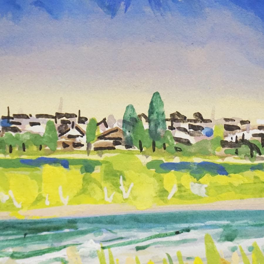 保坂武雄『千曲川早春』 風景画 水彩画 絵画 肉筆 額装